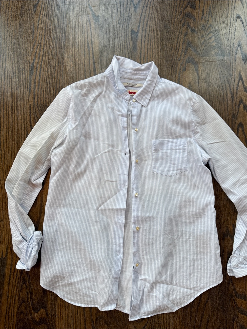 Scotch & Soda Women’s Lightweight Striped Button-Down Shirt - White/Light Blue